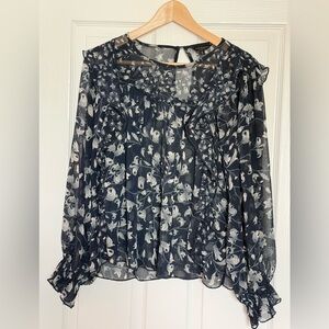 Lucky Brand Black Floral Sheer Blouse